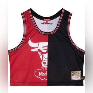 🆕 Mitchell & Ness Chicago Bulls Women’s Big Face Crop Tank Top Size XLarge